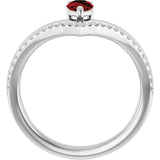 Platinum Pear Natural Mozambique Garnet & Natural Diamond Negative Space V Ring - view 2