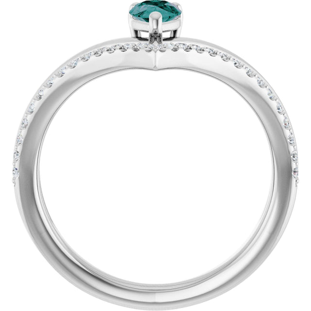 14K Gold Pear Lab-Grown Alexandrite & Natural Diamond Negative Space V Ring - White Gold - view 2