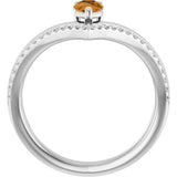 14K Gold Pear Natural Citrine & Natural Diamond Negative Space V Ring - White Gold - view 2