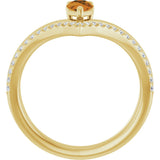 14K Gold Pear Natural Citrine & Natural Diamond Negative Space V Ring - Yellow Gold - view 2