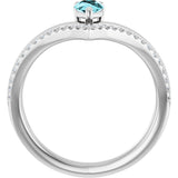 14K Gold Pear Natural Blue Zircon & Natural Diamond Negative Space V Ring - White Gold - view 2