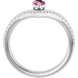14K Gold Pear Natural Pink Tourmaline & Natural Diamond Negative Space V Ring - White Gold - view 2