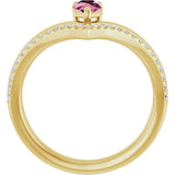 14K Gold Pear Natural Pink Tourmaline & Natural Diamond Negative Space V Ring - Yellow Gold - view 2
