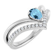 14K Gold Pear Natural Aquamarine & Natural Diamond Negative Space V Ring - White Gold