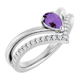 Platinum Pear Natural Amethyst & Natural Diamond Negative Space V Ring