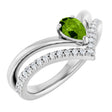 14K Gold Pear Natural Peridot & Natural Diamond Negative Space V Ring - White Gold