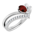 Platinum Pear Natural Mozambique Garnet & Natural Diamond Negative Space V Ring