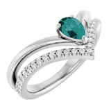 14K Gold Pear Lab-Grown Alexandrite & Natural Diamond Negative Space V Ring - White Gold