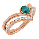 14K Gold Pear Lab-Grown Alexandrite & Natural Diamond Negative Space V Ring - Rose Gold