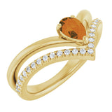 14K Gold Pear Natural Citrine & Natural Diamond Negative Space V Ring - Yellow Gold