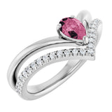 Platinum Pear Natural Pink Tourmaline & Natural Diamond Negative Space V Ring