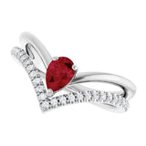 Platinum Pear Lab-Grown Ruby & Natural Diamond Negative Space V Ring - view 5