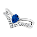 14K Gold Pear Lab-Grown Blue Sapphire & Natural Diamond Negative Space V Ring – 6x4mm - White Gold - view 5