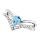 Platinum Pear Natural Aquamarine & Natural Diamond Negative Space V Ring - view 5