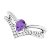 14K Gold Pear Natural Amethyst & Natural Diamond Negative Space V Ring - White Gold - view 5