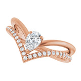 14K Gold Pear Natural White Sapphire & Natural Diamond Negative Space V Ring - Rose Gold - view 5