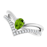 Platinum Pear Natural Peridot & Natural Diamond Negative Space V Ring - view 5