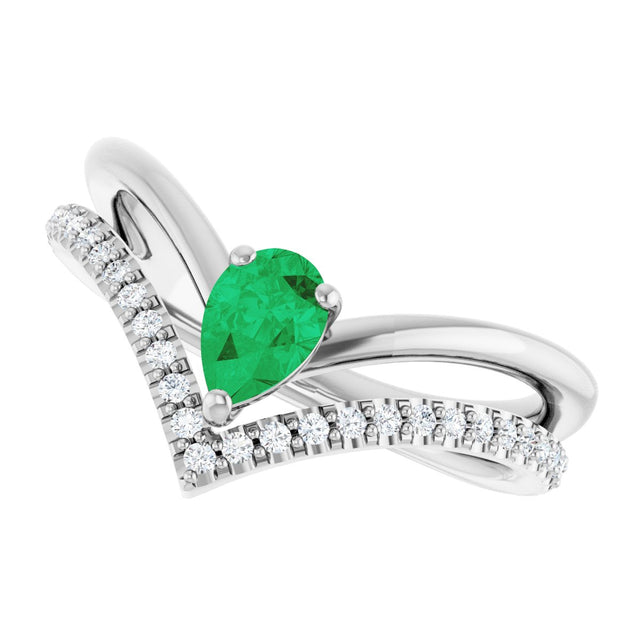 Platinum Pear Lab-Grown Emerald & Natural Diamond Negative Space V Ring - view 5