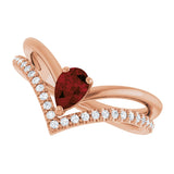 14K Gold Pear Natural Mozambique Garnet & Natural Diamond Negative Space V Ring - Rose Gold - view 5