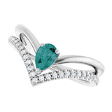 14K Gold Pear Lab-Grown Alexandrite & Natural Diamond Negative Space V Ring - White Gold - view 5