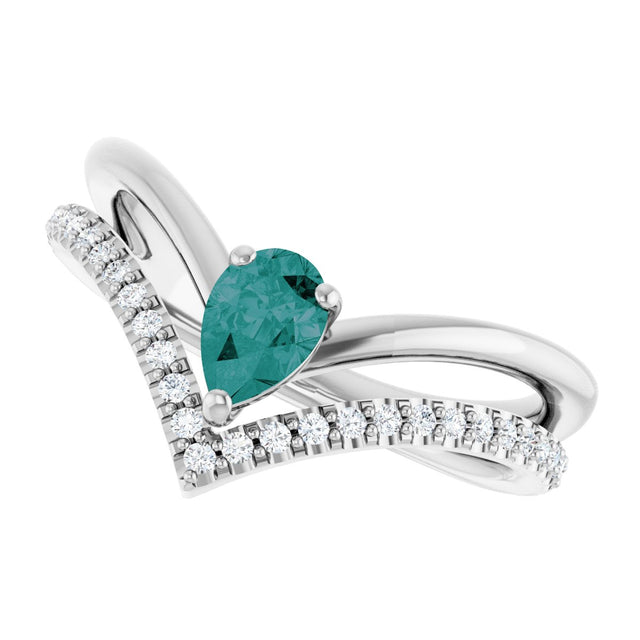 Platinum Pear Lab-Grown Alexandrite & Natural Diamond Negative Space V Ring - view 5