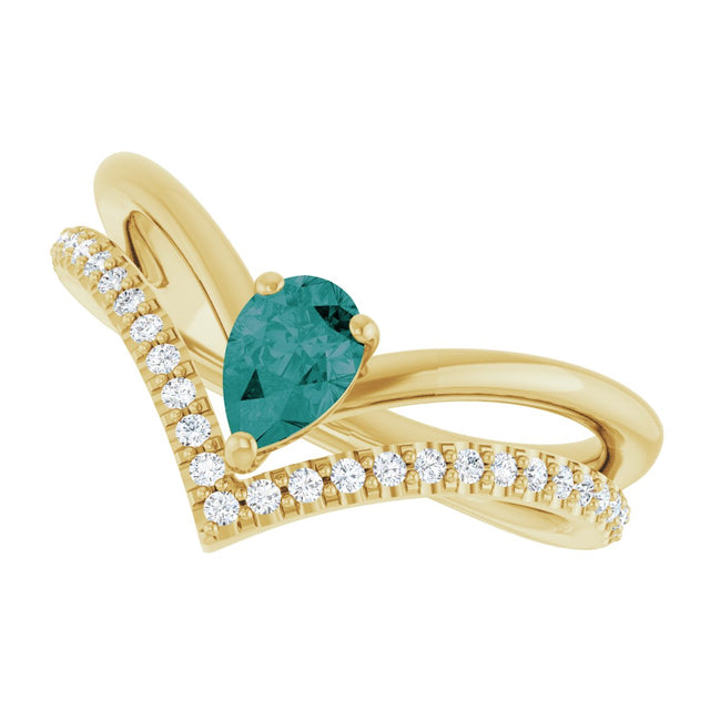 14K Gold Pear Lab-Grown Alexandrite & Natural Diamond Negative Space V Ring - Yellow Gold - view 5