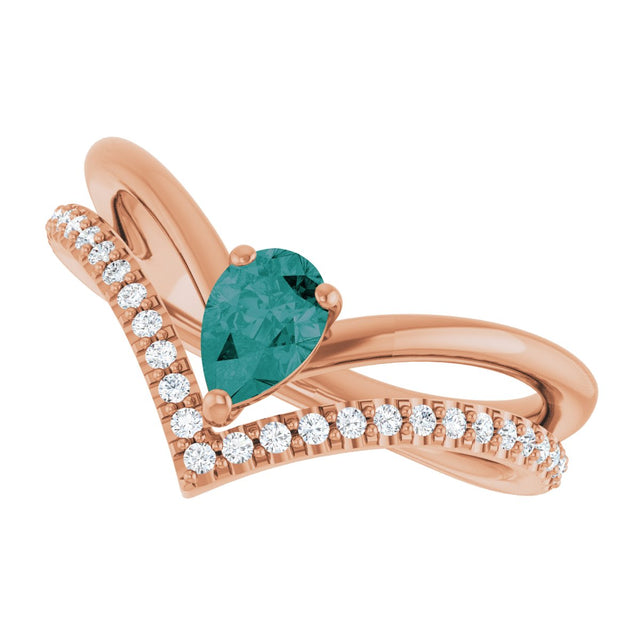 14K Gold Pear Lab-Grown Alexandrite & Natural Diamond Negative Space V Ring - Rose Gold - view 5