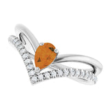 Platinum Pear Natural Citrine & Natural Diamond Negative Space V Ring - view 5