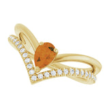 14K Gold Pear Natural Citrine & Natural Diamond Negative Space V Ring - Yellow Gold - view 5