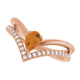 14K Gold Pear Natural Citrine & Natural Diamond Negative Space V Ring - Rose Gold - view 5