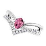 14K Gold Pear Natural Pink Tourmaline & Natural Diamond Negative Space V Ring - White Gold - view 5