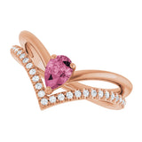 14K Gold Pear Natural Pink Tourmaline & Natural Diamond Negative Space V Ring - Rose Gold - view 5