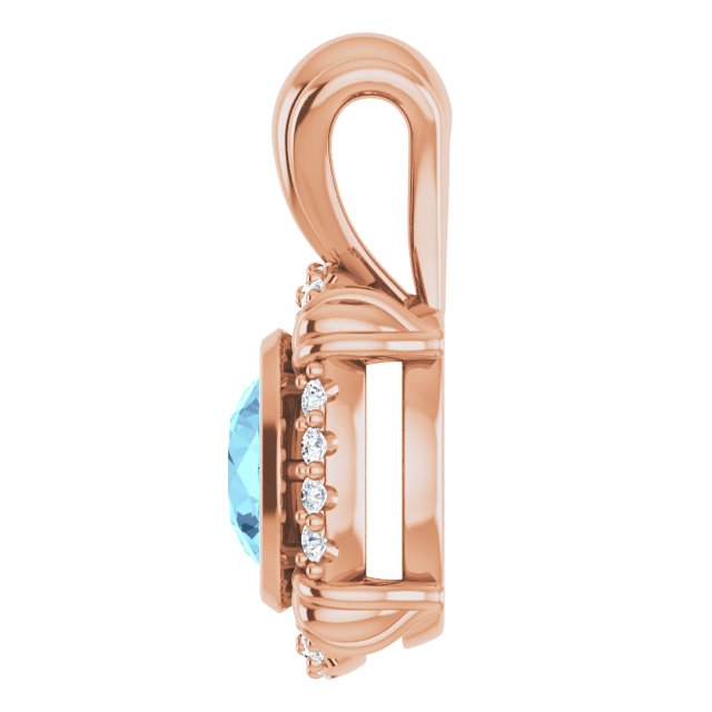 14K Gold Round Natural Aquamarine & Natural Diamond Halo-Style Pendant – 0.08 CTW - Rose Gold - view 3