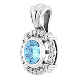 14K Gold Round Natural Aquamarine & Natural Diamond Halo-Style Pendant – 0.08 CTW - White Gold - view 2