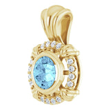 14K Gold Round Natural Aquamarine & Natural Diamond Halo-Style Pendant – 0.08 CTW - Yellow Gold - view 2