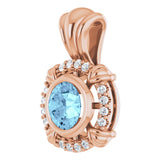 14K Gold Round Natural Aquamarine & Natural Diamond Halo-Style Pendant – 0.08 CTW - Rose Gold - view 2