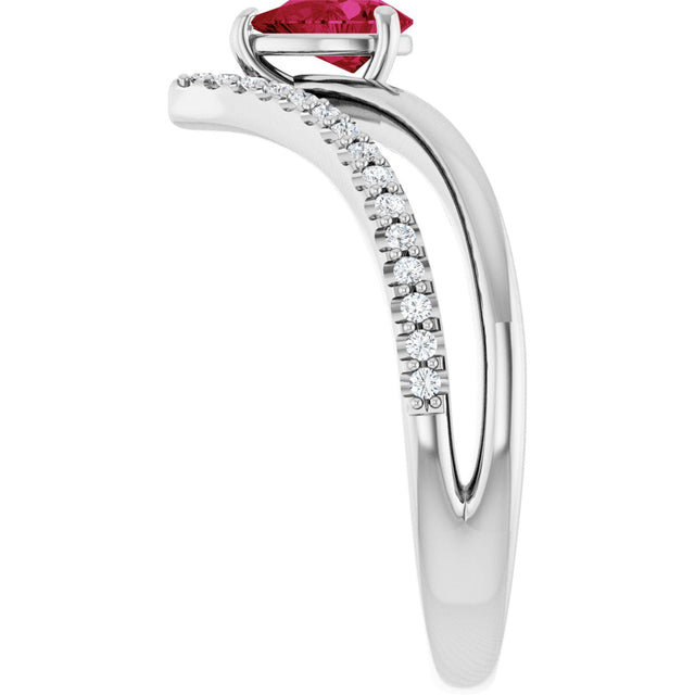 14K Gold Pear Lab-Grown Ruby & Natural Diamond Negative Space V Ring - White Gold - view 4