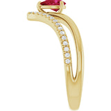 14K Gold Pear Lab-Grown Ruby & Natural Diamond Negative Space V Ring - Yellow Gold - view 4