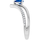 14K Gold Pear Natural Blue Sapphire & Natural Diamond Negative Space V Ring - White Gold - view 4