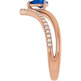 14K Gold Pear Natural Blue Sapphire & Natural Diamond Negative Space V Ring - Rose Gold - view 4