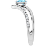 Platinum Pear Natural Aquamarine & Natural Diamond Negative Space V Ring - view 4