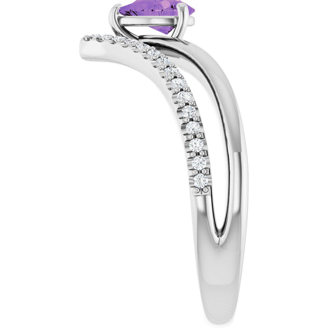 14K Gold Pear Natural Amethyst & Natural Diamond Negative Space V Ring - White Gold - view 4