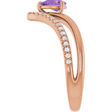 14K Gold Pear Natural Amethyst & Natural Diamond Negative Space V Ring - Rose Gold - view 4