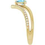 14K Gold Pear Natural Aquamarine & Natural Diamond Negative Space V Ring - Yellow Gold - view 4