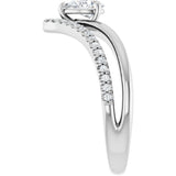 14K Gold Pear Natural White Sapphire & Natural Diamond Negative Space V Ring - White Gold - view 4