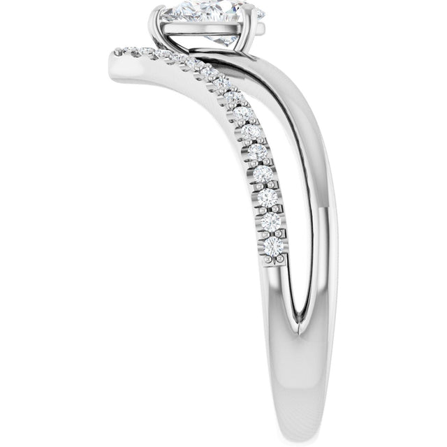 Platinum Pear Natural White Sapphire & Natural Diamond Negative Space V Ring - view 4