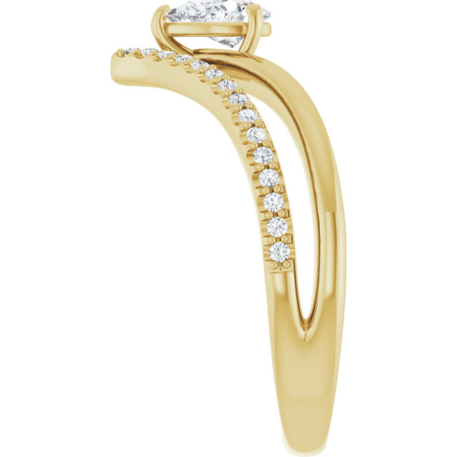 14K Gold Pear Natural White Sapphire & Natural Diamond Negative Space V Ring - Yellow Gold - view 4