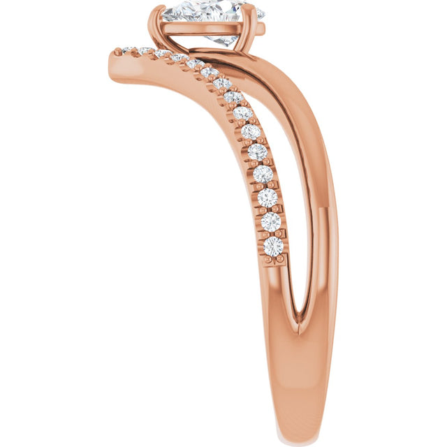 14K Gold Pear Natural White Sapphire & Natural Diamond Negative Space V Ring - Rose Gold - view 4