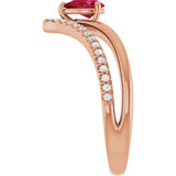 14K Gold Pear Lab-Grown Ruby & Natural Diamond Negative Space V Ring - Rose Gold - view 4