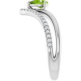 Platinum Pear Natural Peridot & Natural Diamond Negative Space V Ring - view 4
